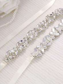 45厘米银色水钻1件新娘腰带象牙色丝带 - 彩色 - 查看 4