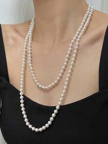 1pc Multi-Layer Knotted Pearl Necklace - Beige - View 4