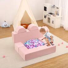 Sofá de juego infantil modular de 6 piezas, sofá de espuma para niños pequeños con funda extraíble - Rosa - Ver 6