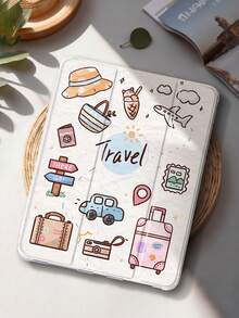 1pc Travel Diary Pattern Painted Tablet Case, Compatible With IPad Mini4/Mini5/Mini6/Mini7/Air/Air2/9.7/10.2/10.5/Air4/Air5/10.9/Pro 11-Inch/10th Gen/ Air 11-In.(M2)-2024/ Pro11-In.(M4)-2024/Air 11-Inch (M3) 2025/ (A16) 11 Inch 11th Generation 2025, Galaxy Tab A8 10.5 Inch 2022. Includes Pencil Slot, Tri-Fold Stand, TPU Soft Edge Protection, Magnetic Sleep/Wake, Cute/Fun/Personalized Design. - Multicolor - View 3