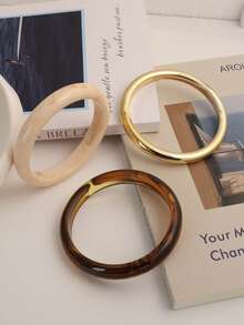 3pcs Fashionable Dual-Tone Tiger Eye Resin Bracelet, Suitable As Gift For Family And Friends - Multicolor - View 5