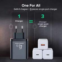 1个65W/45W/30W氮化镓充电器，2个Type-C接口+1个USB-C接口，支持QC4.0快充，兼容 17 Pro Max/17 Pro/17/Air/16/15/14/13/12/11/XS/XR/8/7/6，S25/S24/S23/S22/S21 Ultra Plus - 黑色 - 查看 7