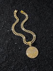 1 chiếc dây chuyền nam kiểu Link đính đá toàn bộ, mặt dây chuyền hình tròn hình vương miện KING. - phong cách A - Xem 7