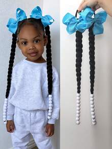 2 chiếc tóc giả đuôi ngựa tổng hợp kèm kẹp nơ, kiểu tóc tết đuôi ngựa cho trẻ em, đuôi tóc đính hạt, kiểu tóc tết đuôi ngựa Trung Quốc mới. - màu đen - Xem 13