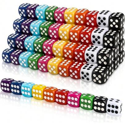 100 piezas de dados de 16 mm de 10 colores, dados de acrílico de 6 caras, set de dados para enseñanza en el aula, aprendizaje de matemáticas, dados estándar para juegos de mesa familiares y de fiesta