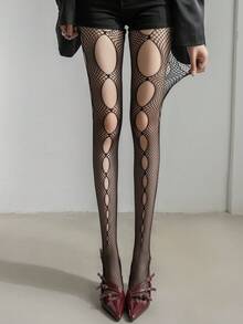 Y2K Sexy Women's Ripped Fishnet Stockings, Sweet & Spicy Streetwear Pantyhose - Multicolor - View 4