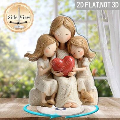 Hình in phẳng 2D, 1 chiếc trang trí bàn làm việc bằng acrylic xoay được - Hình ảnh ấm áp về tình mẫu tử và tình yêu thương với những trái tim màu đỏ, tượng trưng cho tình yêu và sự gắn kết, đế xoay phẳng 2D, thích hợp trang trí trong nhà/ngoài trời cho các dịp lễ (Halloween/Giáng sinh) - Không cần điện, đồ sưu tầm, thích hợp cho nhà cửa, văn phòng hoặc làm quà tặng - Đồ trang trí nhà bằng acrylic, phù hợp với nhiều loại phòng, trang trí mẹ và con gái, tượng mẹ và con gái, đồ trang trí mẹ và con gái, quà tặng mẹ và con gái, đồ trang trí và phụ kiện nhà cửa, vật phẩm độc đáo