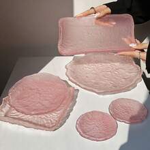 1pc Irregular Glass Glacier Tray, High-End Ice Dew Plate, Exquisite Dessert Fruit Cake Tray For Living Room And Kitchen - Pink - View 2