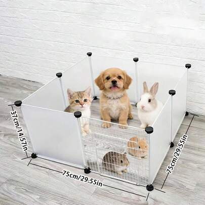 DIY Combinable Pet Fence, Cat Cage, Dog Cage, Hamster Cage, Rabbit Cage Accessories Suitable For Small Pets Like Cats And Dogs. The Fence Is Suitable For Newborn Puppies And Kittens. The Cage Has One Door For Easy Pet Access. Dog Cage, Dog Villa Cage For Home Indoor Use, Free Space For Teddy, Corgi, Pomeranian Small Dogs, Frosted Protection Fence Dog Cage