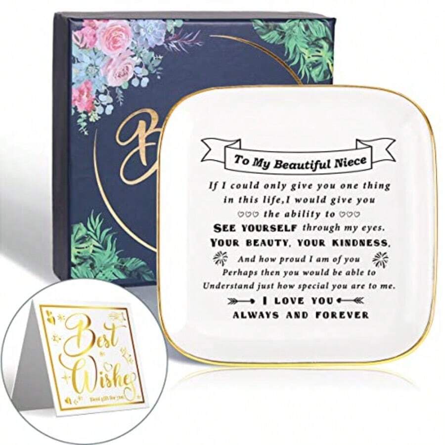 Littlefa To My Niece Saying Ceramic Ring Dish Decorative Jewelry Tray for Niece Unique Niece Birthday Christmas Meaningful Gifts for Niece from Aunt Uncle- Your Beauty - blanconegrooro - Ver 1