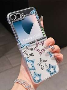 1pc Fashion Simple Matte PC Material Simple And Cute Double Layer Star Element Folding Phone Case, Can Protect And Prevent Falling For: SamsungGalaxy Zflip 3/Zflip 4/Zflip 5/Zflip 6/Zflip 7/ Find N3 Flip/ Razr 50 Ultra/ Razr 60 Ultra/ 60/ Lola Razr 50/XiaomiMIX Flip/Galaxy Z Flip7 FE - Clear - View 2