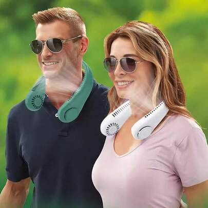 Ventilador Portátil de Cuello Recargable 3 Velocidades Manos Libres Silencioso Diseño Ergonómico Ligero Ideal para Verano Calor Extremo Oficina Hogar Viajes Gimnasio Camping Exterior USB Reutilizable Ajustable Unisex Color Rosa Azul Blanco