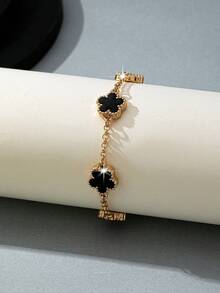 1件经典四叶草吊坠男士手链 - 黑色 - 查看 3