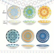 Bộ 6 bát sứ cao cấp phong cách Bohemian Retro dùng đựng mì/salad - Bộ bát đĩa sứ dùng cho bữa ăn, đĩa súp nông rộng 6-8 inch - Dùng được trong lò vi sóng và máy rửa chén (23oz) - Nhiều màu - Xem 13
