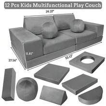 Sofá infantil modular de espuma convertible, 12 unidades, ideal para sala de juegos, sofá para niños pequeños y niñas - Gris Oscuro - Ver 2