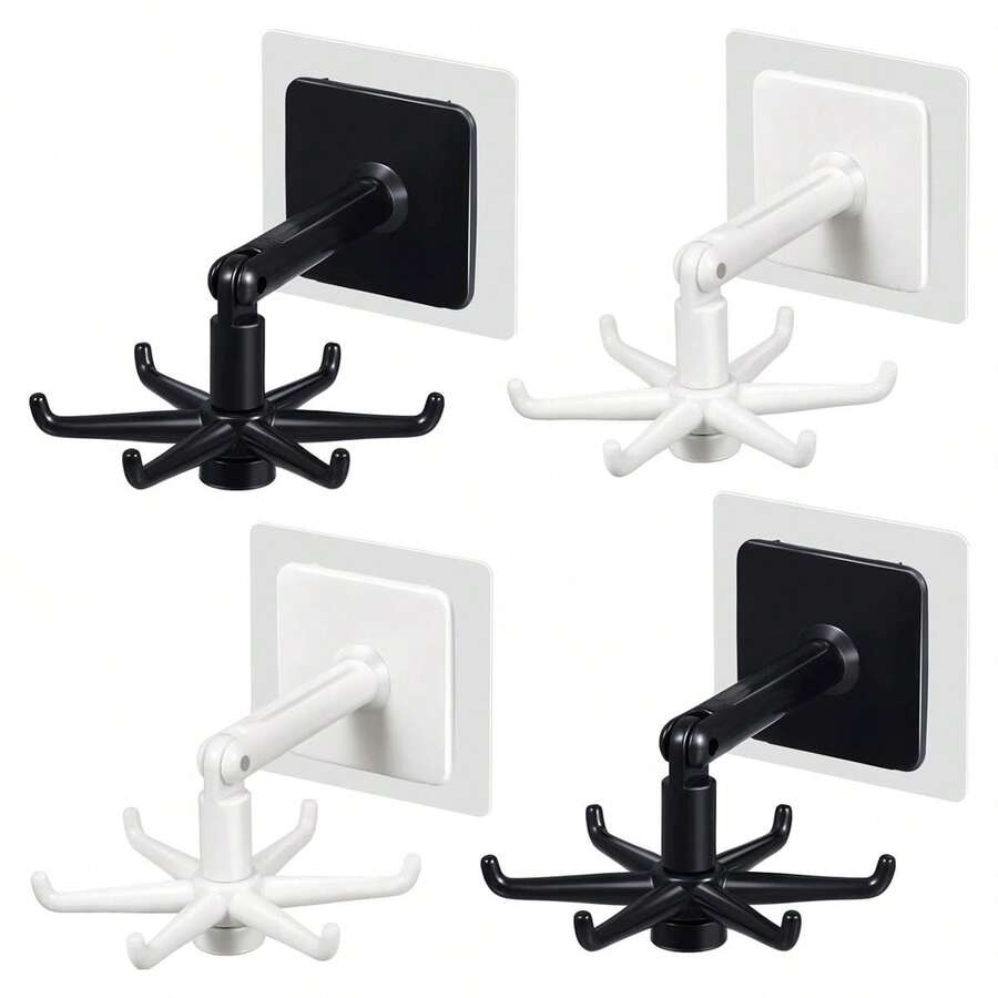 1pc 360° Rotating Foldable Hanging Hook Multifunctional Holder Rack With 6 Hooks, 180° Vertical Flip Self-Adhesive Hook For Kitchen, Bathroom, Cabinet - View 1