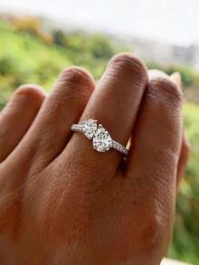 1 chiếc nhẫn đính hôn nữ thiết kế hình trái tim đôi "Toi Et Moi" + "Toi-Et-Moi", thanh lịch và tinh tế, thích hợp để đeo trong đám cưới. - Bạc - Xem 8