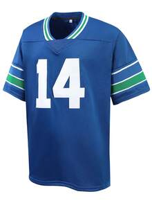 Atonmore 14# Blue American Football Casual Short Sleeve V-Neck Embroidery Patchwork T-Shirt, Party & Sports Wear - Blue - View 2