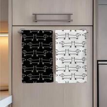 2条黑白涂鸦香肠狗图案厨房毛巾，可作洗碗布，乔迁礼物，朋友生日礼物，妈妈礼物 - 2件裝40*60cm - 查看 10