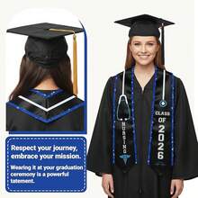Nursing RN Graduation Stoles With Glitter Ribbon Trim, Graduation Sash Nurses School Gifts, 70 Inch - Kim tuyến xanh - Xem 2