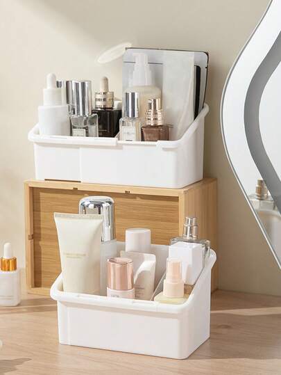 Hộp đựng đồ có thể điều chỉnh và mở rộng, hộp đựng đồ trang điểm cho bàn trang điểm phòng tắm, hộp trưng bày mỹ phẩm, tủ đựng đồ có gương để đựng đồ chăm sóc da, son môi, bút kẻ lông mày, cọ trang điểm, nước hoa. Vật dụng cần thiết cho phòng tắm.