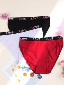 6 Pieces Of Mixed Color Mid Waist Pure Cotton Letter Waistband Underwear, Comfortable And Breathable, With Elastic Fit, Suitable For Women's Triangle Underwear Worn In Daily And All Seasons - 彩色 - 查看 4
