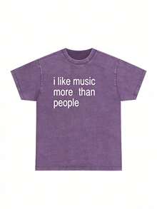 COCOC 2025 New Summer Loose Pattern Round Neck Shirt,Funny Quote Unisex Tee,  I Like Music More Than People, Music Lover Shirt, Graphic Tee, Sarcastic Gift, Introvert Apparel, Humor Top - 深紫色 - 查看 1