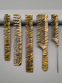 5件套理发师剪发梳套装，适合男女长发修剪和造型，双面沙龙专业剪发梳 - 彩色 - 查看 11