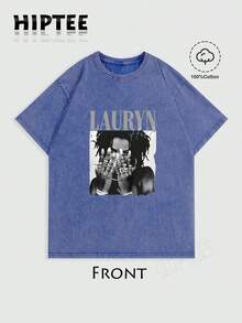 With Ring On Hand - 100% Cotton Women's T-Shirt Lauren Hill Letter Print Y2k Vintage Tee Casual Summer Plus Size Top - Niche Graffiti Prints Shirts - Washed - Blue - 查看 1