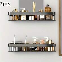 [Stainless Steel Metal Shower Shelf] Stainless Steel Black Metal 2 Pieces Wall Mounted Shower Shelf - Bathroom Organizer For Shampoo And Conditioner, Polished Finish Space Saving Hanging Shelf - Black - View 8