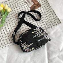 Niche Design White Embossed Waist Bag, 3D Rhombus Embossed Crossbody Bag, Elegant Casual Chest Bag - Black - View 8