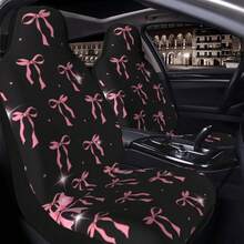 Black Background Pink Bow Design Print Universal Car Seat Cover - Black Background With Pink Bow - View 6