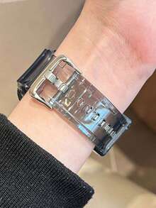 Stylish Summer Integrated Glacier Clear Silicone Strap Compatible With Apple Watch Band 44mm 42mm 45mm 41mm 38mm 40mm Bracelet With Case Compatible With IWatch 9 8 7 Unisex Smartwatch Accessories - Black - View 3