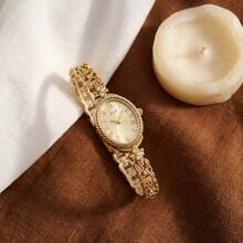 1-Piece Women's Watch: Roman Numeral Dial, Gold Strap, Retro-Chic Style, Quartz Movement With Diamond-Studded Bracelet Accents, Oval Bracelet-Style Watch, Perfect For Everyday Wear - Silver - View 1