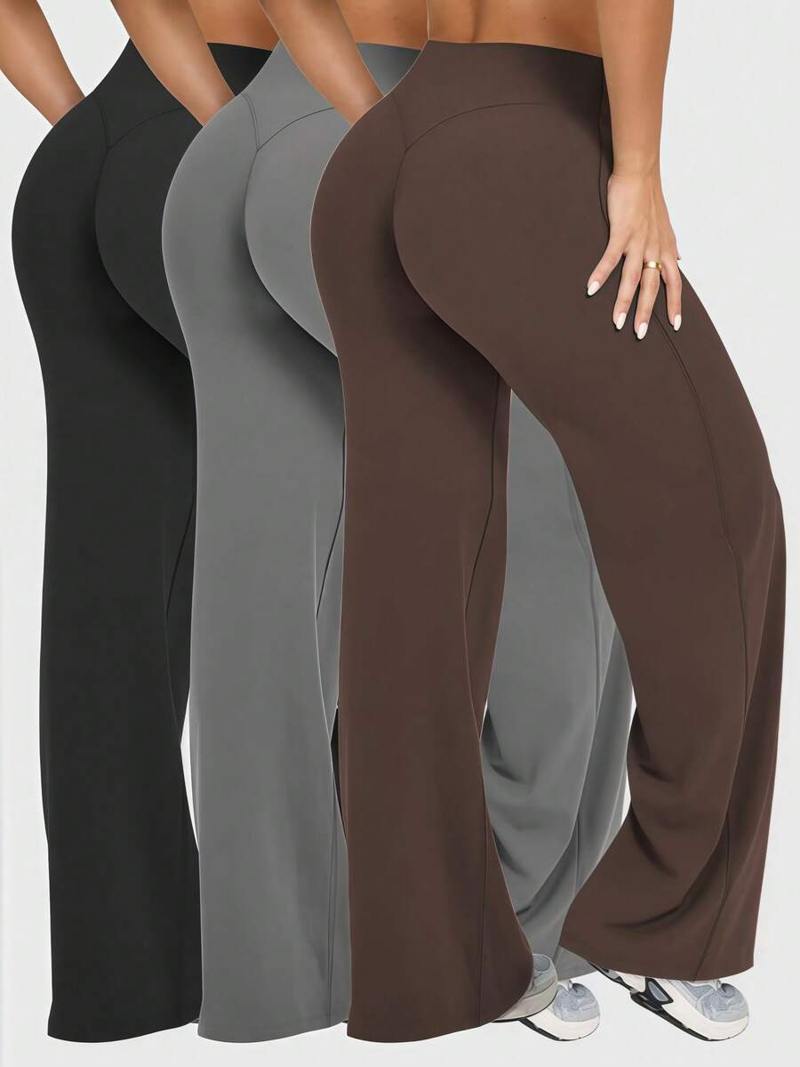 3 Pieces Women's Spring And Summer Loose High Waisted Pants, With Elastic And Loose Design, Slim Fit And Lifting, Highlighting The Waistline, Suitable For Pilates. High Waisted Design, Elastic Fabric Enhances Curves, Retro Street Style. Classic High Waisted Cut, Shaping And Fitting, Loose Silhouette, Showcasing Timeless Elegance. Women's Elegant High Waisted Sports Pants - 彩色 - 查看 1