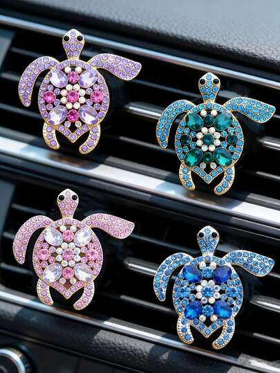 1/3pcs Rhinestone Inlaid Colorful Gemstone Turtle Car Air Vent Clip Fragrance Diffuser, Creative Car Interior Aroma Decor