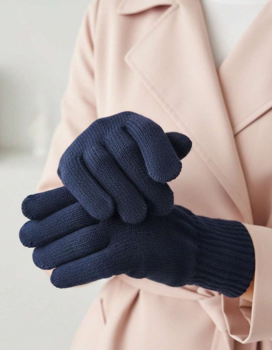 Basic Elegant Knitted Gloves For Cold Winter - Adult (Various Colors) - 藏蓝色 - 查看 1