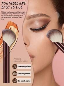 3支化妆刷套装，玫瑰金金属手柄合成毛粉底刷/腮红刷/修容刷，适用于面部化妆 - 彩色 - 查看 8