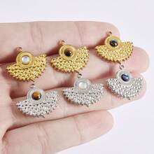 1pc/6pcs Luxury Stainless Steel Inlaid Shell Asymmetrical Fan-Shaped Shell Pendant Necklace Earring DIY Jewelry Accessories, Vacuum Electroplated Jewelry Making Charms - S3239 - View 12