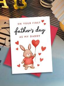 1pc New Dad's First Father's Day Card - Cute Rabbit & Heart Balloon Design, Keepsake Gift For Husband, Partner & New Father, "On Your First Father's Day As My Daddy" Message, Celebrate New Fatherhood, Blank Inner Page & Envelope Included - View 1