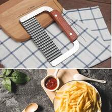 1个不锈钢波浪形切刀 | 木柄波浪形薯条切片器，适用于土豆和蔬菜 - 彩色 - 查看 12