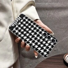 Black & White Houndstooth Transparent Shockproof Protective Phone Case, Suitable As Birthday Or Christmas Gift For Couples, Girlfriends, Daughters, Teenagers - Clear - View 4
