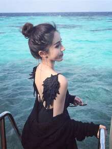 1 Pair 3D Angel Wing Embroidered Lace Collar Applique Patches - Multicolor - View 4