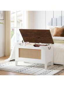 Cesta de almacenamiento madera con tapa, Caja de juguetes madera para niños y niñas, Caja de juguetes madera para niños grandes, Banco de almacenamiento con bisagra de , Baúl almacenamiento para la entrada, Sala de estar, Dormitorio, Sala de juegos. - 30 pulgadas - Marrón y blanco - Ver 8