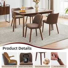 Silla para Comedor moderna Set de 2 Unidades, Silla de cocina tapizada con Tela Duradera de Cuero PU (Textura Lino) con asiento acolchado para Mayor Confort, Silla para Comedor Estilo Mid - Century con patas de madera, ideal para Sala de Estar, Restaurantes y Cafés - Piel sintética - Café - Ver 7