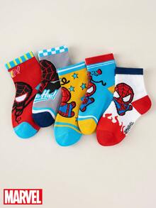5 pares de calcetines cortos tipo tripulación con estampado de Spider-Man de Marvel, calcetines de superhéroe con licencia oficial aptos para niños - Multicolor - Ver 3