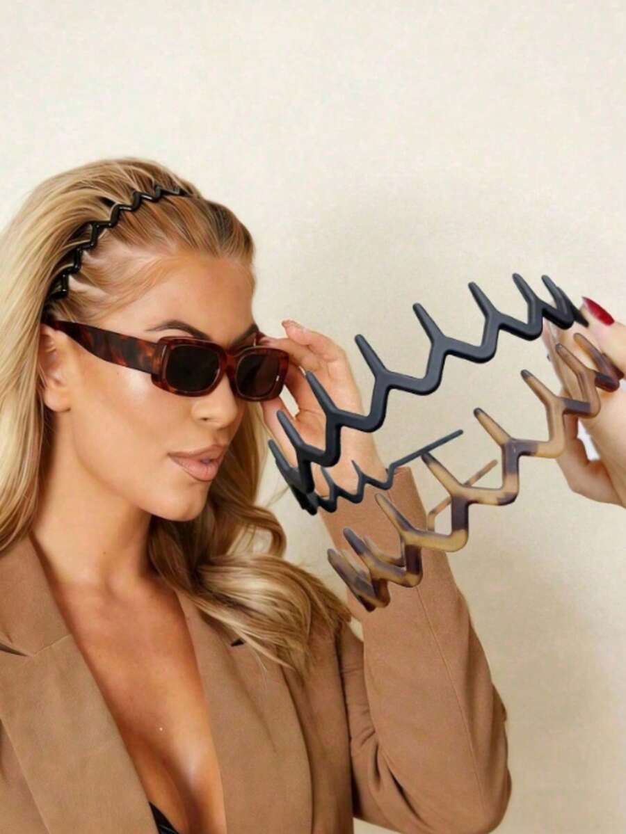 2pcs Matte Anti-Slip Serrated Headbands, Fashionable Saw-Tooth Wave Headbands, Long Teeth Headwrap For Women, Non-Slip Facial Washing Headband, Versatile Hair Clip Hairpiece - Frosted - View 1