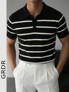 Áo polo nam GRDR kẻ sọc mùa hè, phù hợp cho các dịp công sở, ăn tối và hẹn hò. - màu đen - Xem 1