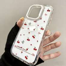 Cute Bow Ribbon Fashion Cherry Contrast Color Wavy Jelly Phone Case Suitable For IPhone 17 Pro Max, 17 Pro, 17 Air, 16 Pro Max, 14 Pro, 13, 12, 15 Plus, 11, Soft Back Cover Gift Spring - White Cherry Blossoms - View 2