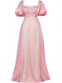 Lace Empire Waist Dress With Pearls For Women - 粉色 - 查看 7